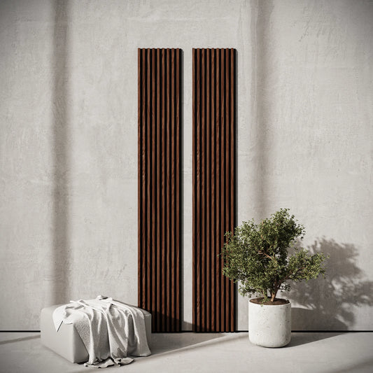 Panou Riflaj Decorativ Acustic, Nuc, Baza Pâslă, 2600x400mm, 1,04m²