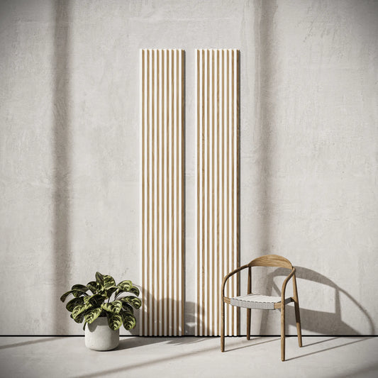 Panou Riflaj Decorativ, Alb, Baza HDF Stejar, 2600x400mm, 1,04m²