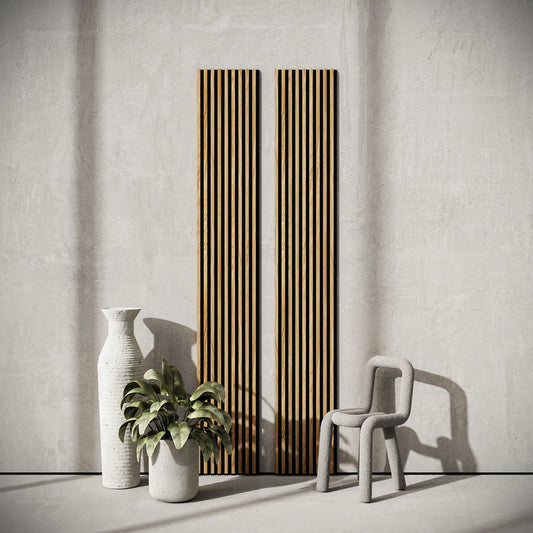 Panou Riflaj Decorativ Acustic, Stejar Saragossa, Baza Pâslă, 2600x400mm, 1,04m²